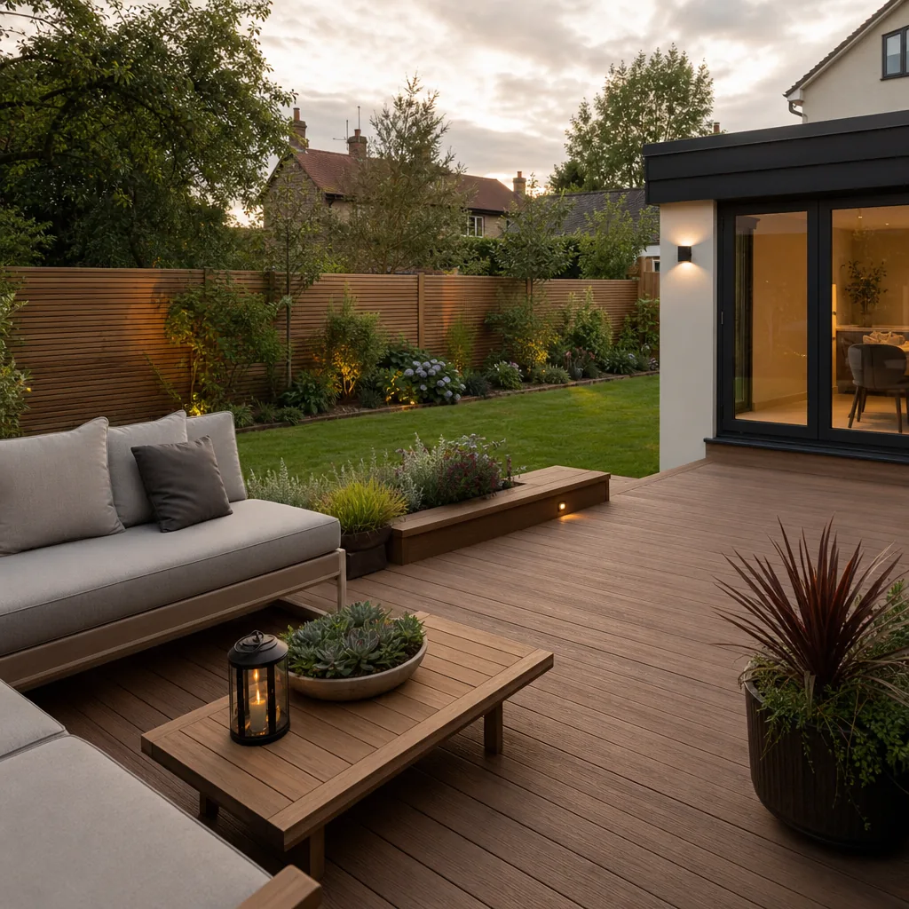 A composite decking area in a Cardiff garden